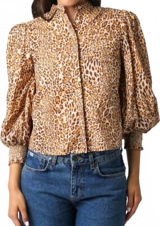 Olivaceous Amina Leopard Print Blouse In Brown