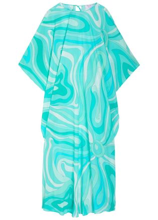 Pucci Printed Cotton Kaftan - Turquoise - One Size