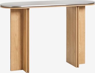 Sklum Consola Recibidor Ovalada 120x40 Cm En Chapa De Roble Y Acero Inoxidable Lindina Sklum
