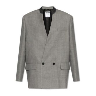 Moschino Blazers, female, Gray, Size: XS Double-breasted loose-fit blazer