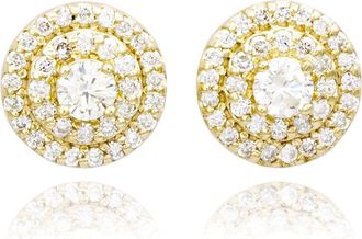 Suzy Levian 14K Yellow Gold &.60cttw Diamond Double Halo Stud Earrings