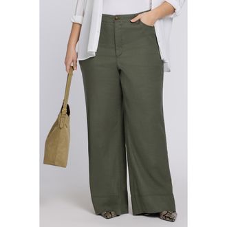 NYDJ Linen Blend Wide Leg Pants in Desert Green at Nordstrom, Size 20W