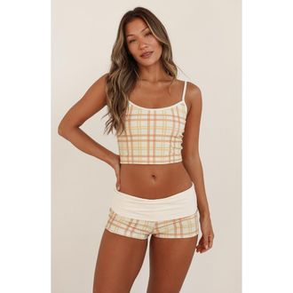 Dippin' Daisy's Swimwear Fold-Over Mini Shorts in Rad Plaid at Nordstrom, Size Medium