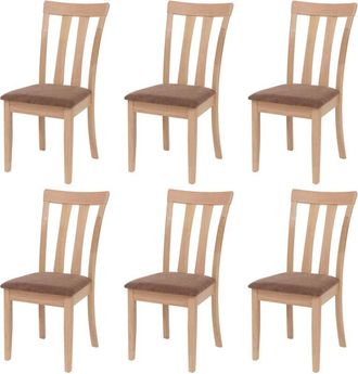 Hhg [nunca Usado] Juego De 6 Sillas De Comedor Hhg-451, Silla De Cocina, Tela/tejido, Madera Maciza, Estructura En Color Natural, Marr&oacute;n
