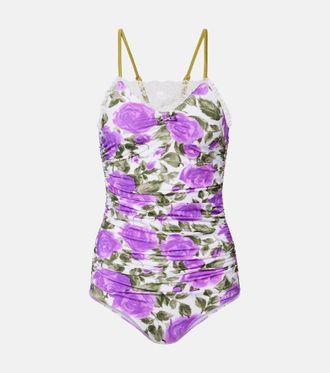 Chlo&eacute; Chlo&eacute; Floral ruched lace-trimmed swimsuit