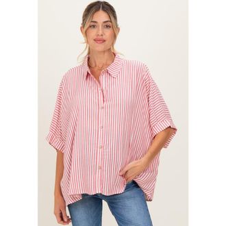 Pinkblush Striped Button Up Dolman Top in Red at Nordstrom, Size Large