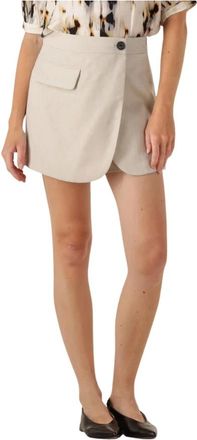 Co'Couture Korte Broeken, Dames, Beige, S, Linnen, Linnen Wrap Skort voor Zomerdagen