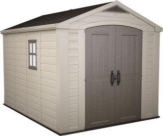 Keter Factor 8x11 - Caseta De Jard&iacute;n 256,50x243x331,50 Cm 2 Puertas Para Almacenamiento De Herramientas Acabado Efecto Madera En Resina Beige