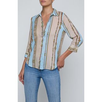 L'agence Camille Chain Print Button-Up Shirt in Taupe/Lt Sage Belt Stripe at Nordstrom, Size Xx-Small