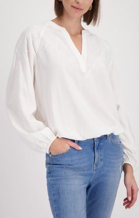 Monari Schlupfbluse MONARI Stickerei, Damen, Gr. 34, off, wei&szlig;, Web, Obermaterial: 100% Viskose, unifarben, regular fit taillenbedeckt, V-Ausschnitt, eingese