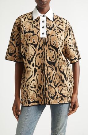 Stella McCartney Cloud Leopard Polo Sweater in Beige Multicolor at Nordstrom, Size Medium