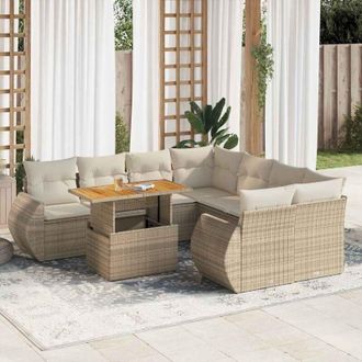 vidaXL Set De Sof&aacute;s De Jard&iacute;n Con Cojines 9 Pzas Rat&aacute;n Sint&eacute;tico Beige Vidaxl