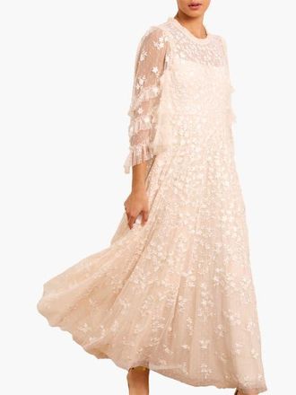 Needle & Thread Everett Bloom Round Neck Maxi Dress in Cream/cream at Nordstrom, Size 14