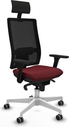 Piqueras y Crespo Piqueras Y Crespo - Horna sincro malla negra similpiel granate brazos 3D base blanca cabecero fijo ruedas 65mm engomadas