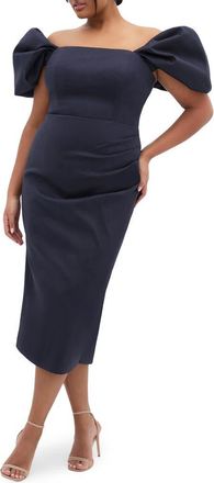 City Chic Elyse Puff Sleeve Sheath Dress in Navy at Nordstrom, Size Xs