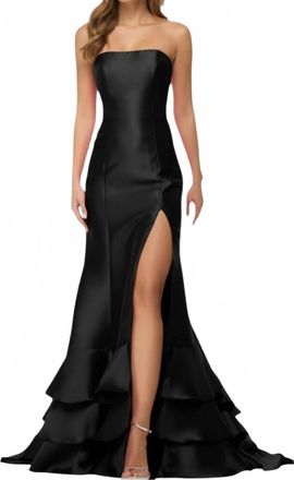 Sherri Hill Tiered Hem Strapless Dress In Black