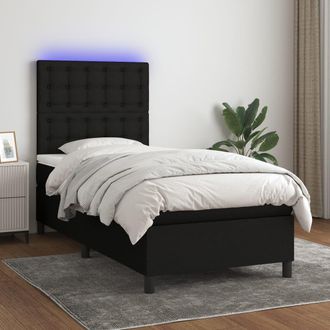 vidaXL Vidaxl - Cama Box Spring Colch&oacute;n Y Luces Led Tela Negro 100x200 Cm