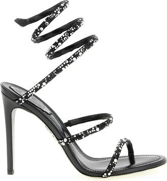 Rene Caovilla Cleo Sandaal - Dames - Sandalen met hakken - Zwart - 41 EU - Leer - Schoenen