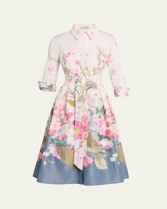Teri Jon Floral-Print Taffeta Midi Shirtdress