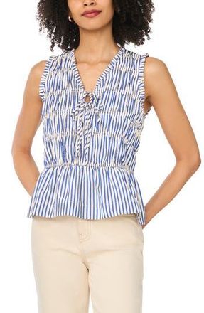 Halogen Sleeveless Ruffle Gathered Top in Ensign Blue Stripe at Nordstrom Rack, Size X-Large