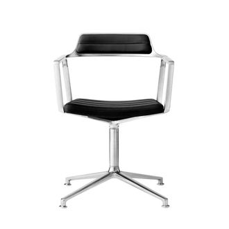 Vipp 452 Swivel Drehstuhl auf Gleitern, Aluminium poliert / Leder schwarz