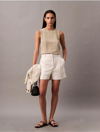 Calvin Klein Womens Solid Crewneck Shell Tank - Brown - XS