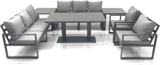 Fimous Fimous Garden Sofa Set Aluminium Furniture Rising Dining Tabe Set with 2 Chair 2 Side Tables Dark Grey