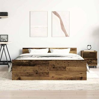 Berkfield Home Durable Bed Frame without Mattress Old Wood 135x190cm Engineered Wood in Brown | Size: 135x190 cm
