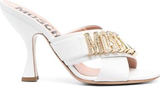 Moschino 110mm logo-plaque sandals - women - Calf Leather/Calf Leather/Calf Leather - 36 - White