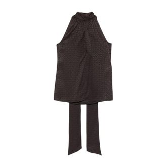 Gucci Horsebit Zijden Jacquard Top met Strik - Dames - Tops - Bruin - Maat: M Zijde