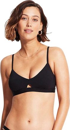 Seafolly Collective Hybrid Bralette Top Womens Black Stretch Swimwear GBO2464