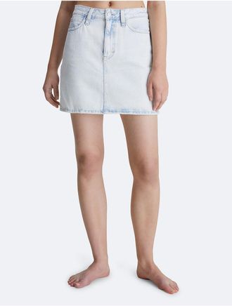 Calvin Klein Jeans Calvin Klein Womens High Waist A-Line Denim Mini Skirt - White - 25