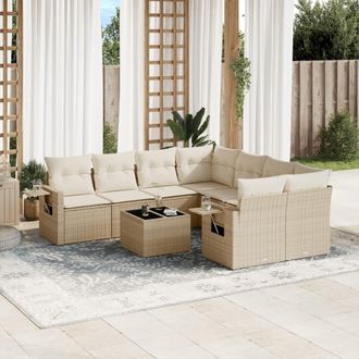 vidaXL Set De Sof&aacute;s De Jard&iacute;n 9 Pzas Con Cojines Rat&aacute;n Sint&eacute;tico Beige Vidaxl