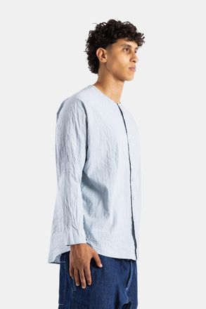 CASEY CASEY Mens Eclipse Striped Sky Blue Cotton Shirt, Round Neck, Loose Fit