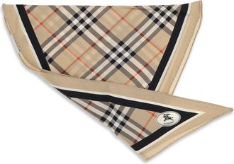 Burberry Womens Silk Scarf Check With Knight Stamp - Sand Scarfs