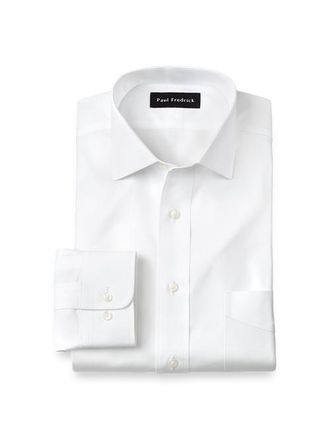 Paul Fredrick Tailored Fit Non-iron Cotton Pinpoint Solid Spread Collar Dress Shirt in White at Nordstrom, Size 16.5 - 34