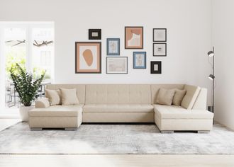 Domo Collection Wohnlandschaft »Treviso incl. Zierkissen, moderne Steppung, XXL: B/T/H: 364/201/83 cm« wahlweise mit Bettfunktion, in vielen Bezugsarten auch in Cord 