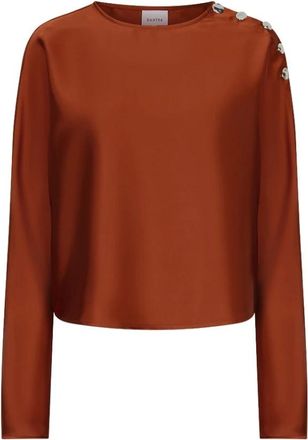 Dante6 Leiva Satin Top met Knopen - Dames - Blouses & Shirts - Bruin - Maat: S Satijn