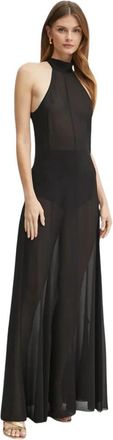 Patrizia Pepe Lange jurk met hoge hals - Dames - Maxi kleedjes - Zwart - M - Leer - Kleedjes