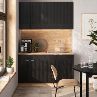Vicco Cucina completa Fame-Line, Rovere nero rigato/oro, 140 cm, PL Antracite, Vicco