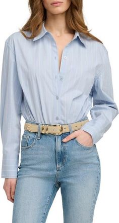 Favorite Daughter The Hire Me Shirt Bodysuit in Slate Stripe at Nordstrom, Size X-Small
