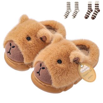 Generic Capybara Slippers for Adults - Plush 3D Indoor Slippers, Warm, Soft & Non-Slip, Men & Women (Khaki-A, One Size, Adult, Women, 9, Numeric Range, UK Foo