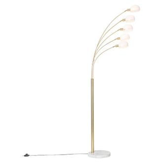 QAZQA Dise&ntilde;o L&aacute;mpara De Pie De Dise&ntilde;o Lat&oacute;n Con Cristal Opalino 5 Luces - Sixties Marmo Vidrio /m&aacute;rmol /acero Alargada Adecuado Para Led Max. 5 X 25 Watt - 