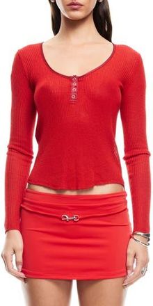 Lioness Nineties Rib Long Sleeve Henley in Crimson at Nordstrom Rack, Size X-Small