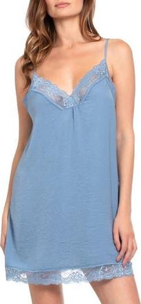 In Bloom by Jonquil June Lace Trim Satin Chemise in Denim at Nordstrom Rack, Size X-Small
