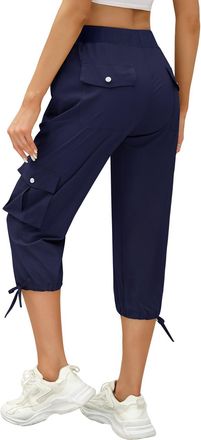 Heekpek Women Cropped Trousers 3/4 Length Cargo Trousers Casual Capri Pants Outdoor Trousers Summer Sweatpants Ladies Joggers with 6 Pockets for Hiking Workou