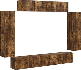 vidaXL Mueble De Tv 8 Uds. Roble Ahumado Madera De Ingenier&iacute;a Vidaxl
