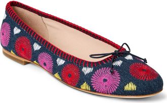 Jack Rogers Bettie Embroidered Flower Ballet Flat in Blue Multi at Nordstrom, Size 9.5