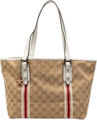 Gucci Pre-owned Tote Bags, female, Beige, Size: ONE SIZE Pre-owned Canvas Tote