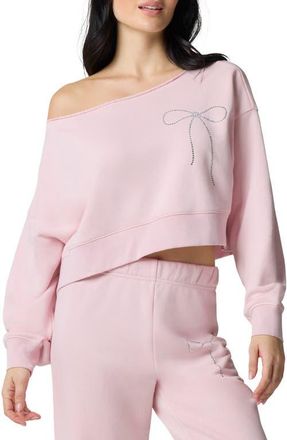 Florence By Mills Crystal Bow Off the Shoulder Crop Sweatshirt in Ballet Slipper at Nordstrom, Size Xx-Small